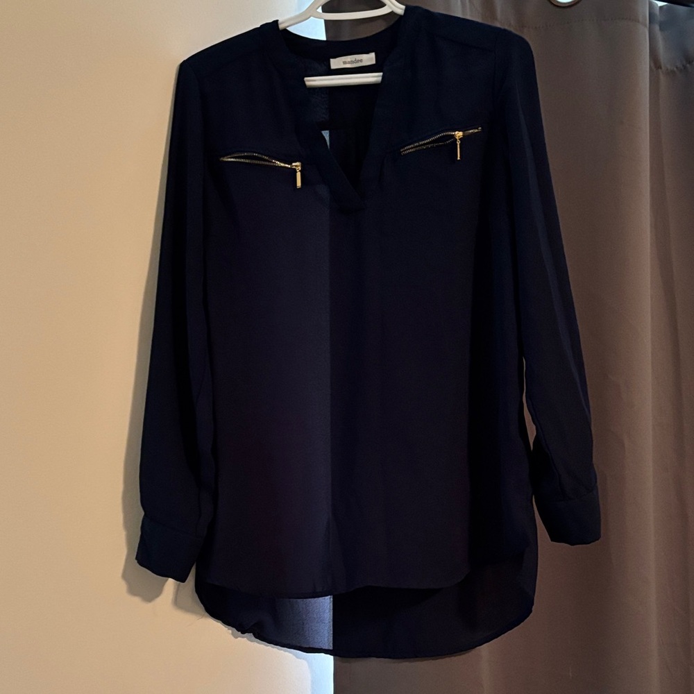 5/$25 Dark Blue Blouse with Gold Zippers